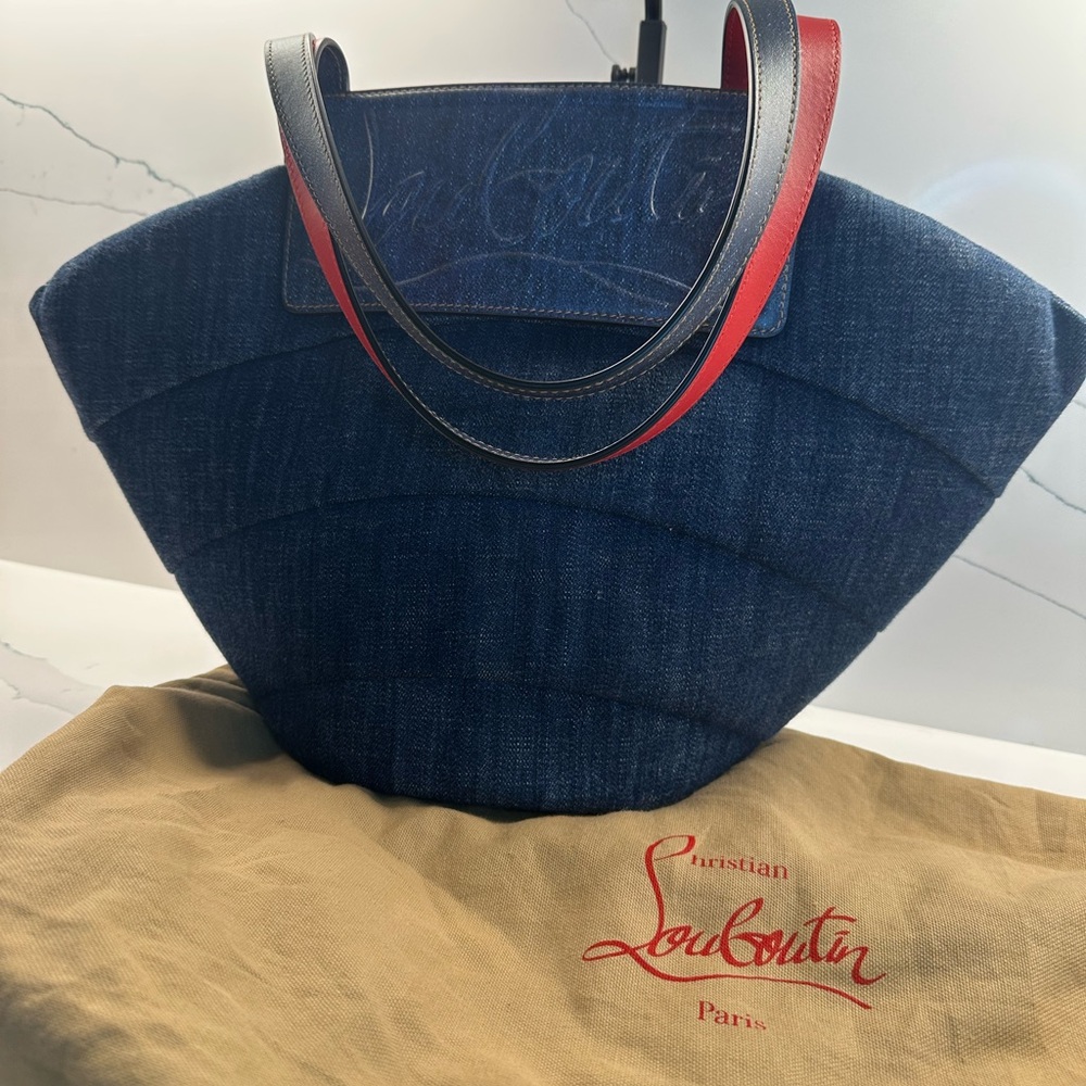 Christian Louboutin Denim and Red Tote Bag